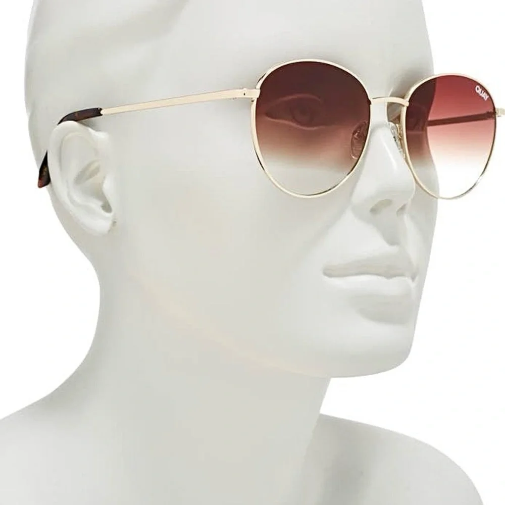 QUAY Loop Me In – Round Gold Wire Frame Sunglasses w/ Brown Gradient Lens NWT